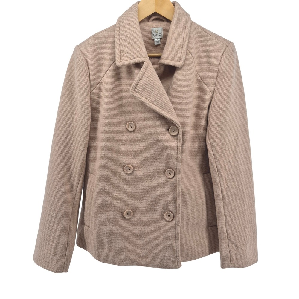 Lauren Conrad Womens Double‎ Breasted Peacoat Tan Wool Blend Sz 8 Outdoor Preppy
